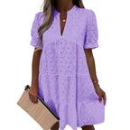 Lace Solid Color V-Neck High-End A-Line Dress