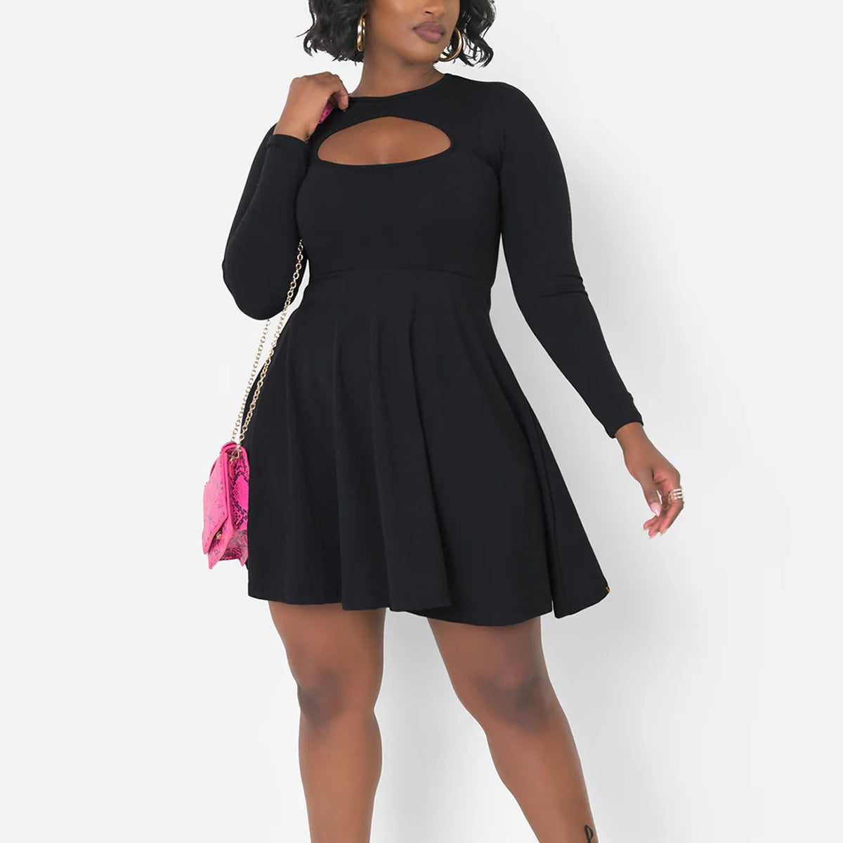 Solid-color Waist-cinching Figure-flattering Dress