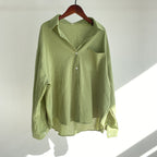 European And American-style Lapel Solid-color Cotton-linen Top Loose-fitting