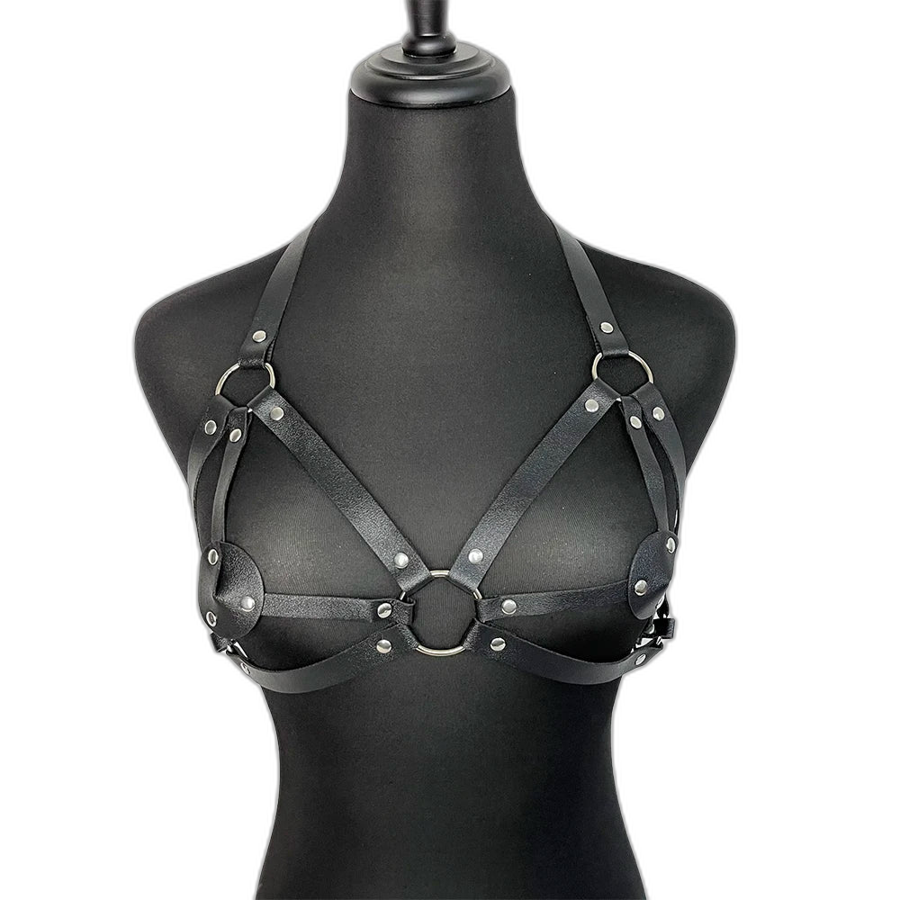 Seductive Women's Leather Lingerie Body Harness Outfit