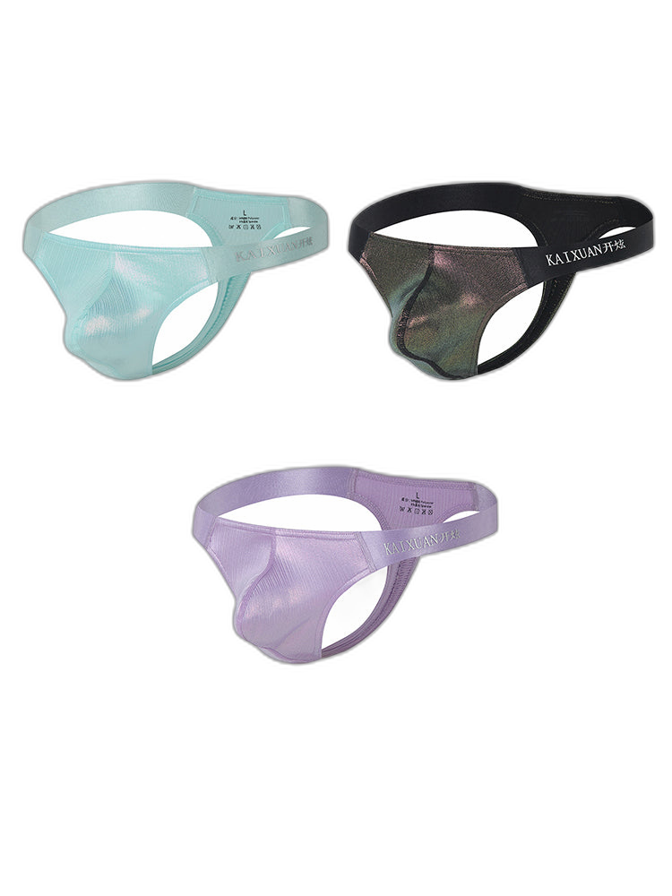 3 Pack Men's Low Waist Transparent Sexy Large Pouch Ice Silk Thong