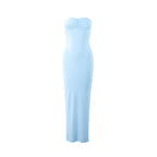 Spicy Girl Style Tube Top Bodycon Side-Slit Long Solid-Color Dress
