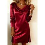 Women's Solid-Color Elegant Midi Long-Sleeve Boat-Neck Dress