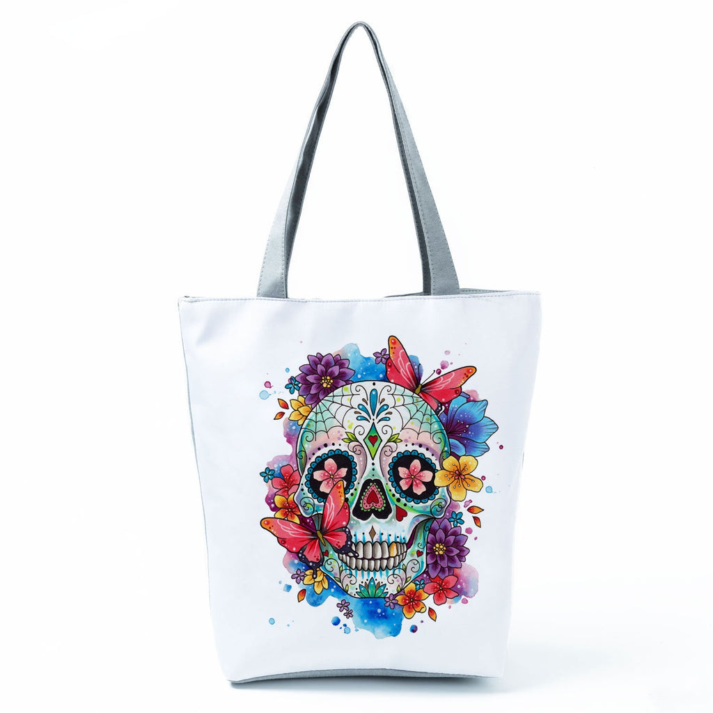Portable Large Capacity Skull Printed Handbag