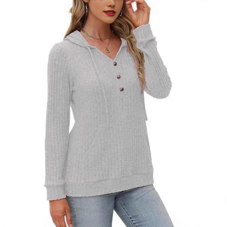 Einfarbiger, langärmeliger Hoodie aus gebürstetem Bedford-Cord-Pullover