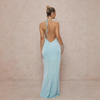 Deep V-neck Halter Dress With Open Back For Beach Vacations
