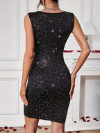 Vibrant V-neck Bodycon Cocktail Dress With Elegant Sleeves