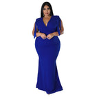 Women's Plus-Size Tassel V-Neck Long-Sleeve Slim-Fit Dress
