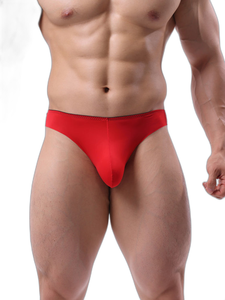 4 Pack Men's Seamless Ice Silk Sports Sexy Solid Color Thong & Strings
