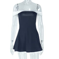 Women's Black And White Patchwork Summer Dress Y2K Trend Slash Neck Backless Sweet Girl Chic Ruched Mini Bodycon Streetwear