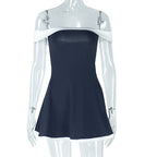 Women's Black And White Patchwork Summer Dress Y2K Trend Slash Neck Backless Sweet Girl Chic Ruched Mini Bodycon Streetwear