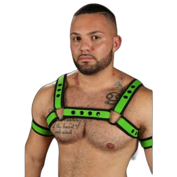 Mr S Leather Neoprene Bulldog Harness | Lime Green