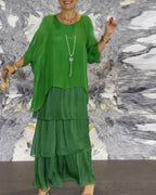 Women's Fashion Temperament Crew Neck Batwing Sleeve Dress