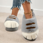 3D Cat Paw Plush Slippers Flat Thermal Winter Slippers Comfortable Fluffy Home Slippers Furry Paw Couple Slippers For Indoor Bedroom