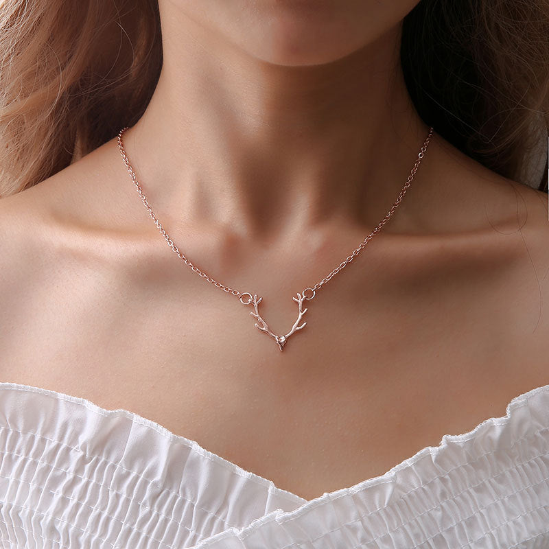 Christmas Small Antlers Deer Head Elk Necklace