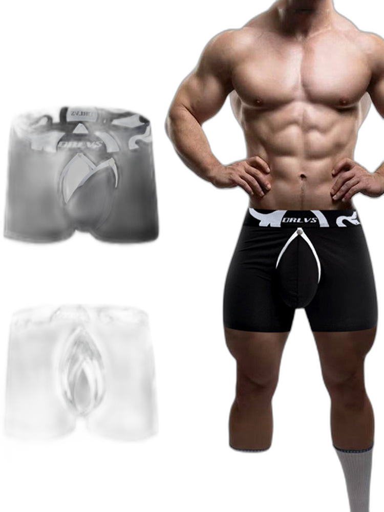Men's Detachable Pouch Easy-Access Open Fly Modal Split-Crotch Boxers Briefs