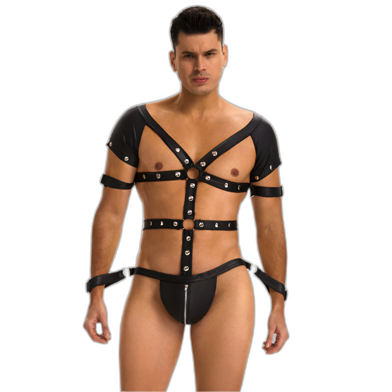 Black Leather Harness Jumpsuit
