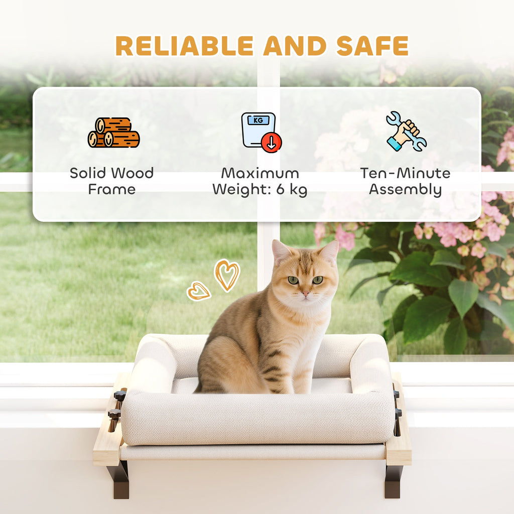 PawHut Cat Radiator Bed, Adjustable Hanging Cat Hammock with Removable and Washable Cushion for Indoor Cats, Cream White
