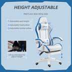 Vinsetto Computer Gaming Chair, PU Leather Desk Chair with Footrest, Swivel Task Chair with 135\'c2\'b0 Reclining Back and Lumbar Support, PC Chair for Adults, White and Blue