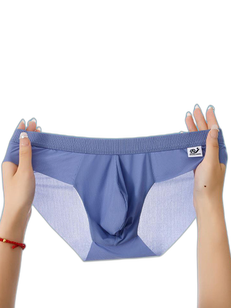 3 Pack Men's Ultra-Thin Breathable Ribbed Ice Silk Briefs