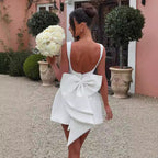 Fashion Big-Bowed Pearls Backless Dress Summer Slim Sleeveless A-line Dresses For Party Evening Women's Clothing