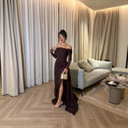 Off-the-shoulder Patchwork Lace Long-sleeve Flared Elegant Vintage Dress