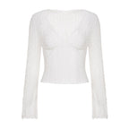 Women's Lace Sheer Top With Flared Sleeves And Cropped Design