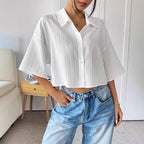 Women's White Short Sleeve Blouse