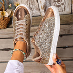 Plus Size Sequined Front Lace-up Solid Color Plus Size Board Shoes