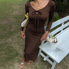 Pure And Alluring V-neck Long-sleeve Early Autumn New Arrival Spicy Girl's Figure-flattering Slimming Elegant A-line Dress