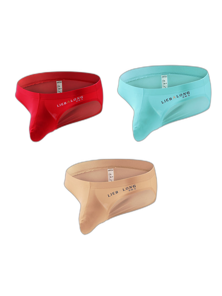 3 Packs of Men's Ice Silk Seamless Convex Pouch Briefs