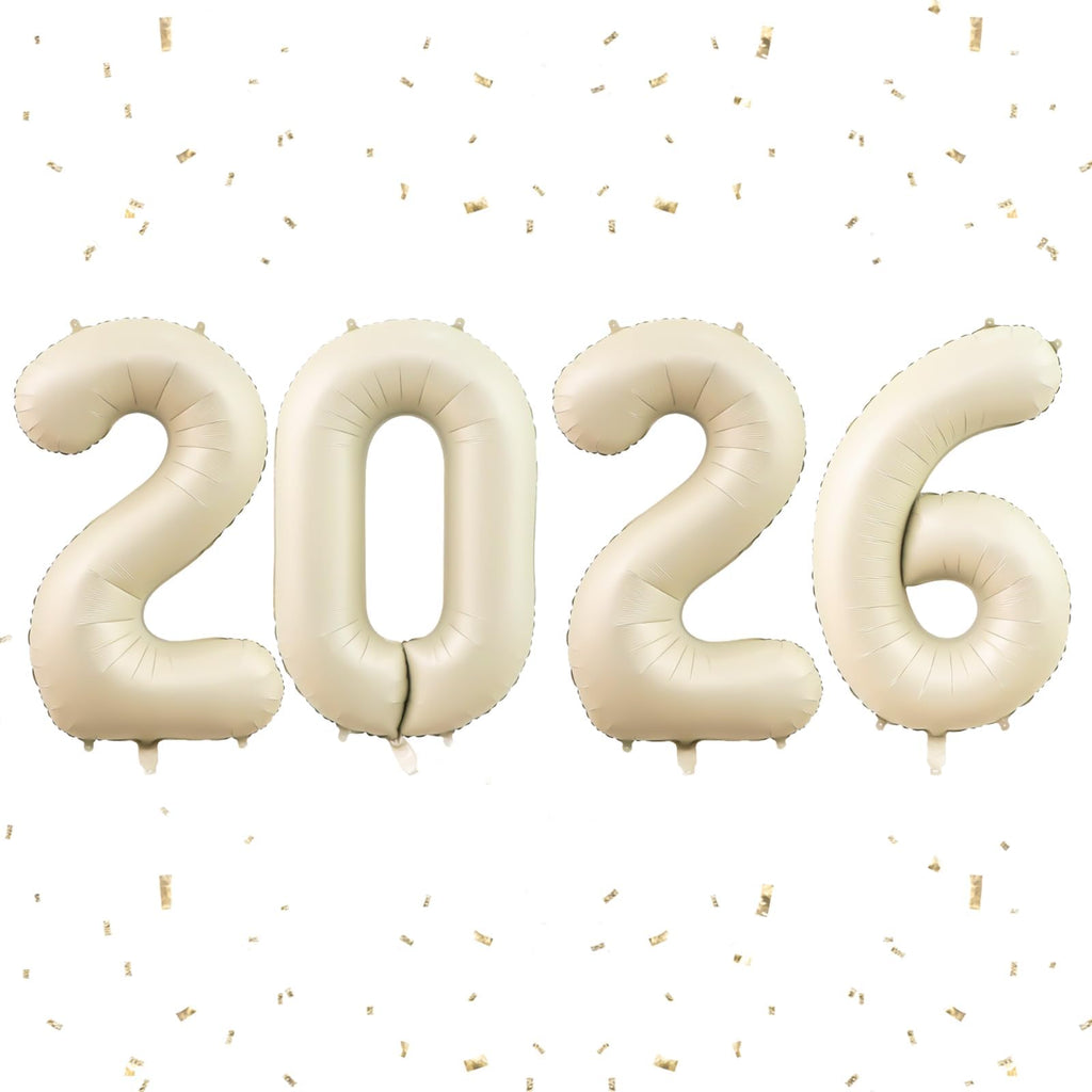 Dagelar 2026 Beige Cream Foil Balloons – 40-Inch 2026 Number Balloon for New Year & Graduation