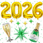 Dagelar Gold 2026 Balloons – 40in Gold Foil Balloons with Green Stars for New Year & Class of 2026 Graduation