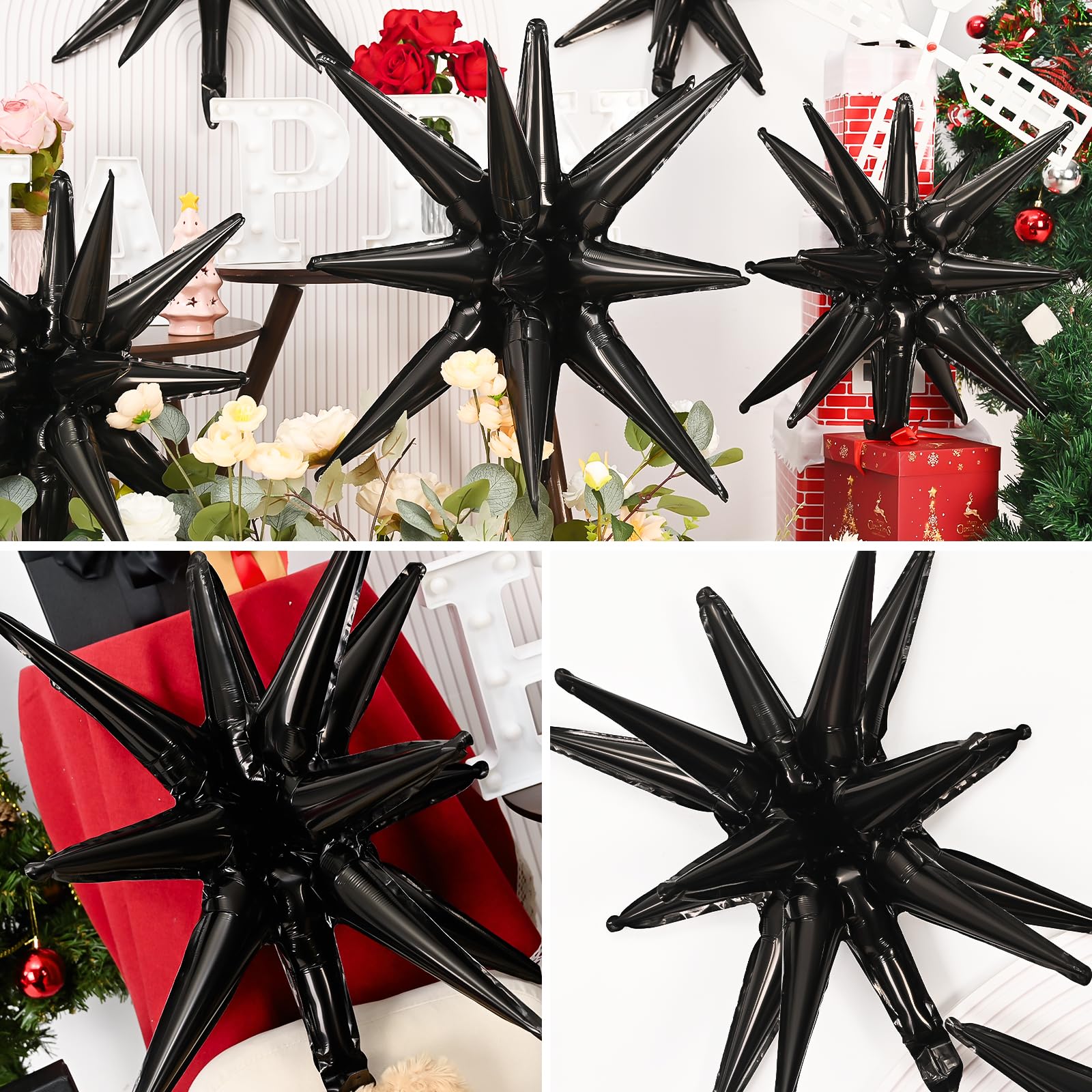 Dagelar 9Pcs Black Star Balloons – 27in & 22in Explosion Foil Balloons
