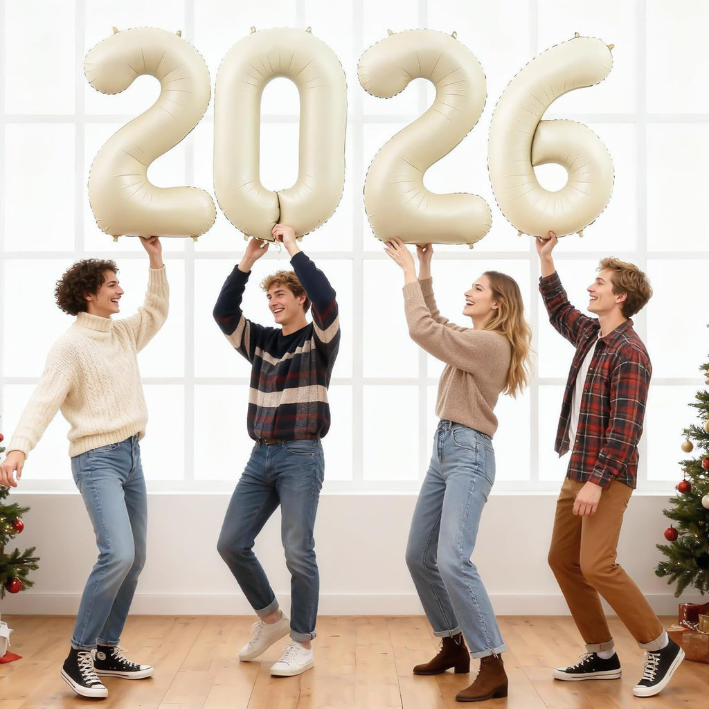 Dagelar 2026 Beige Cream Foil Balloons – 40-Inch 2026 Number Balloon for New Year & Graduation