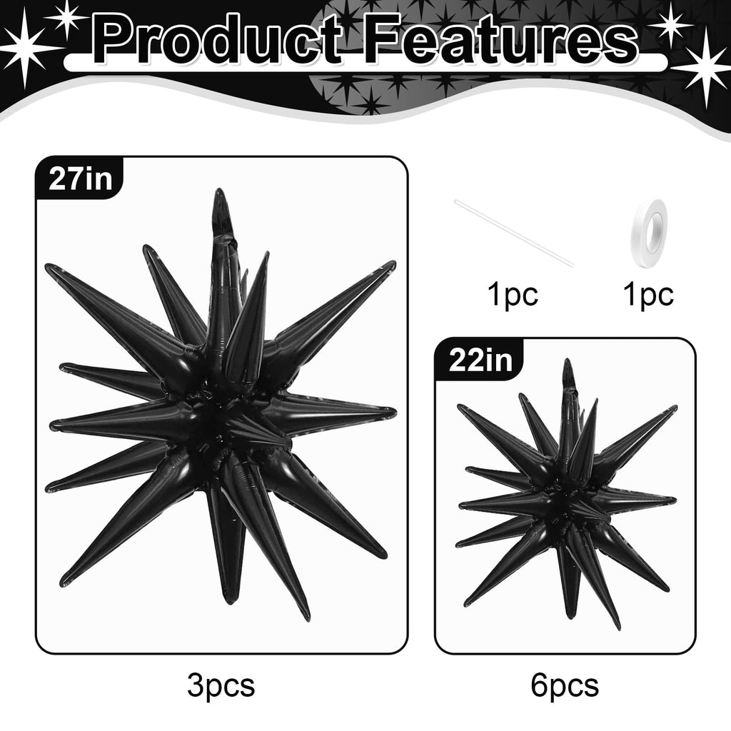 Dagelar 9Pcs Black Star Balloons – 27in & 22in Explosion Foil Balloons