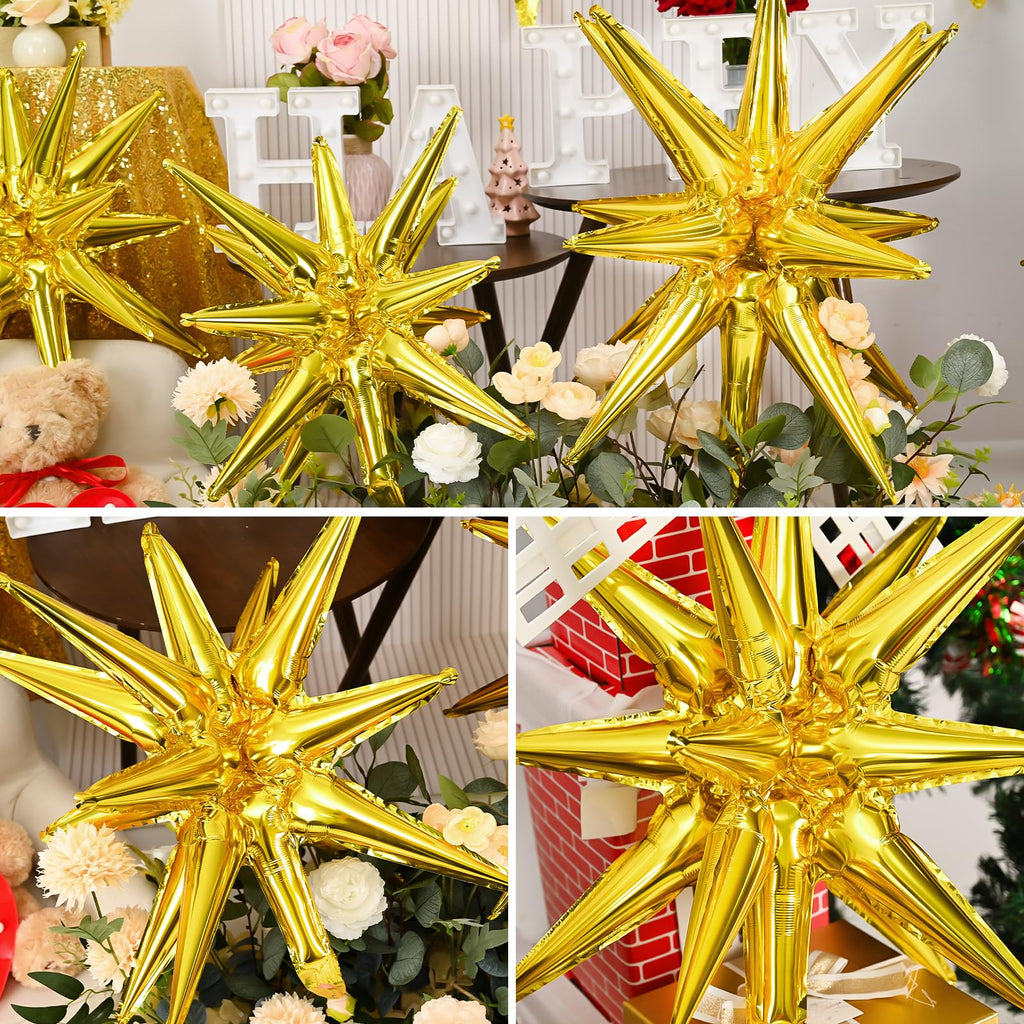 Dagelar 9Pcs Gold Star Balloons – 27in & 22in Explosion Foil Balloons for Parties