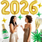Dagelar Gold 2026 Balloons – 40in Gold Foil Balloons with Green Stars for New Year & Class of 2026 Graduation
