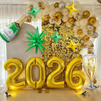 Dagelar Gold 2026 Balloons – 40in Gold Foil Balloons with Green Stars for New Year & Class of 2026 Graduation
