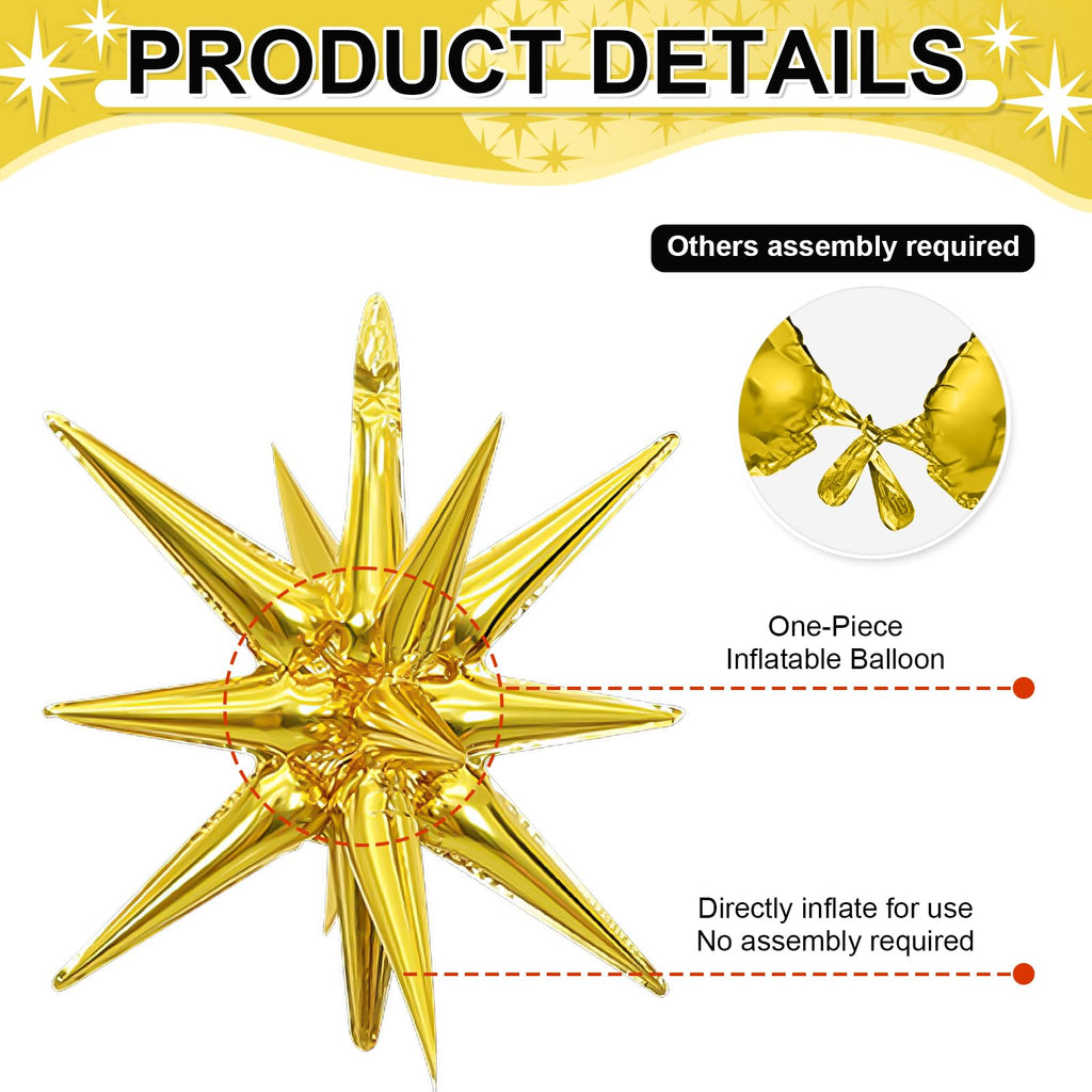 Dagelar 9Pcs Gold Star Balloons – 27in & 22in Explosion Foil Balloons for Parties