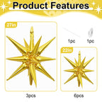 Dagelar 9Pcs Gold Star Balloons – 27in & 22in Explosion Foil Balloons for Parties