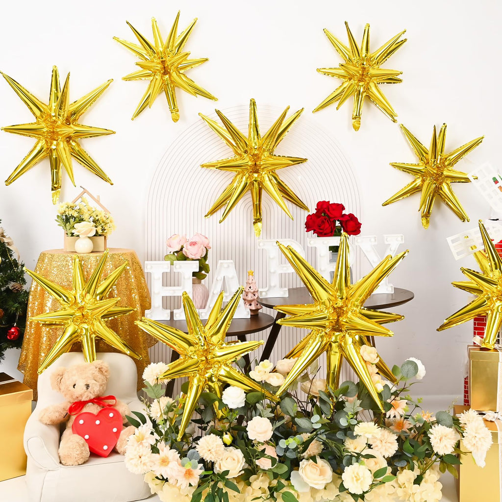 Dagelar 9Pcs Gold Star Balloons – 27in & 22in Explosion Foil Balloons for Parties