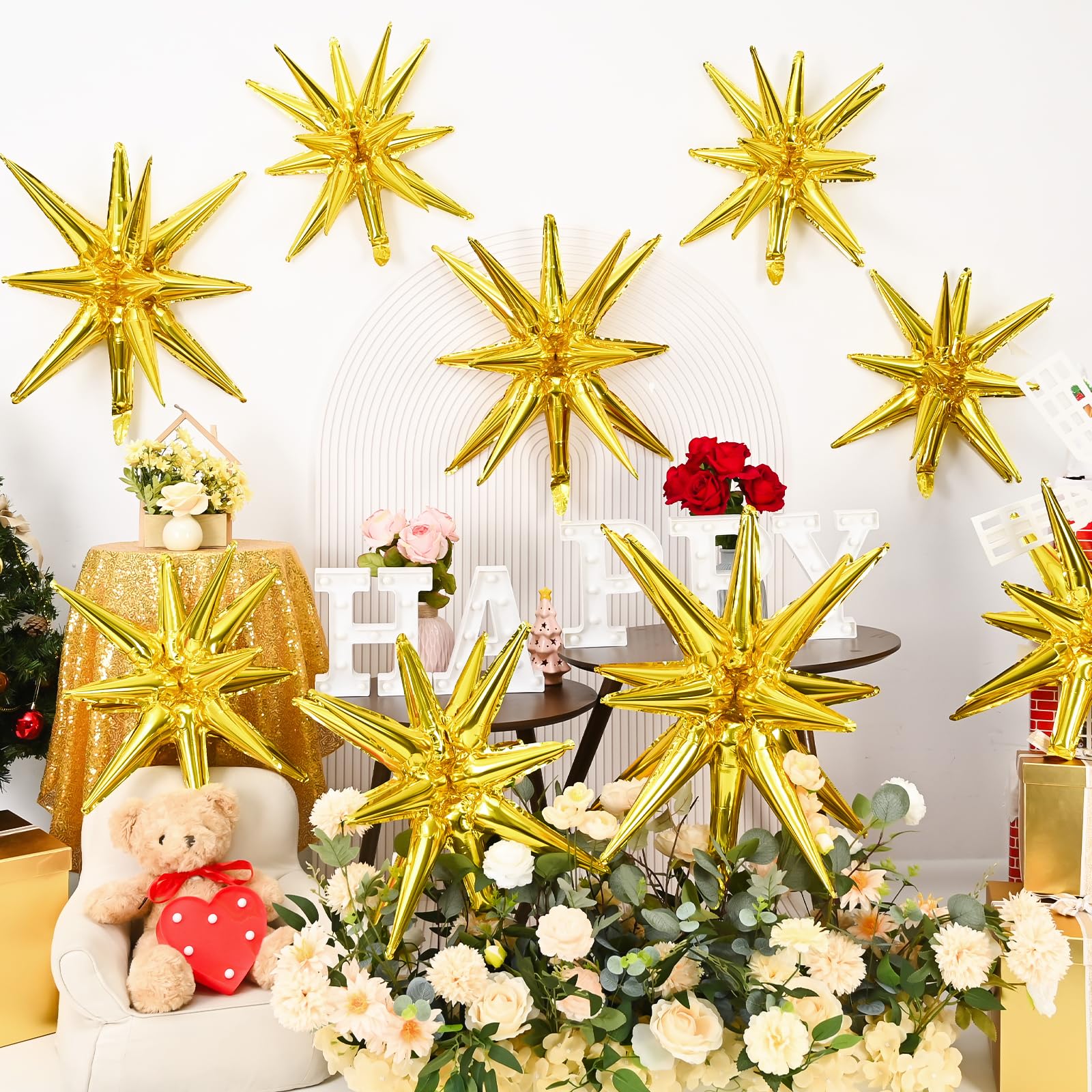 Dagelar 9Pcs Gold Star Balloons – 27in & 22in Explosion Foil Balloons for Parties