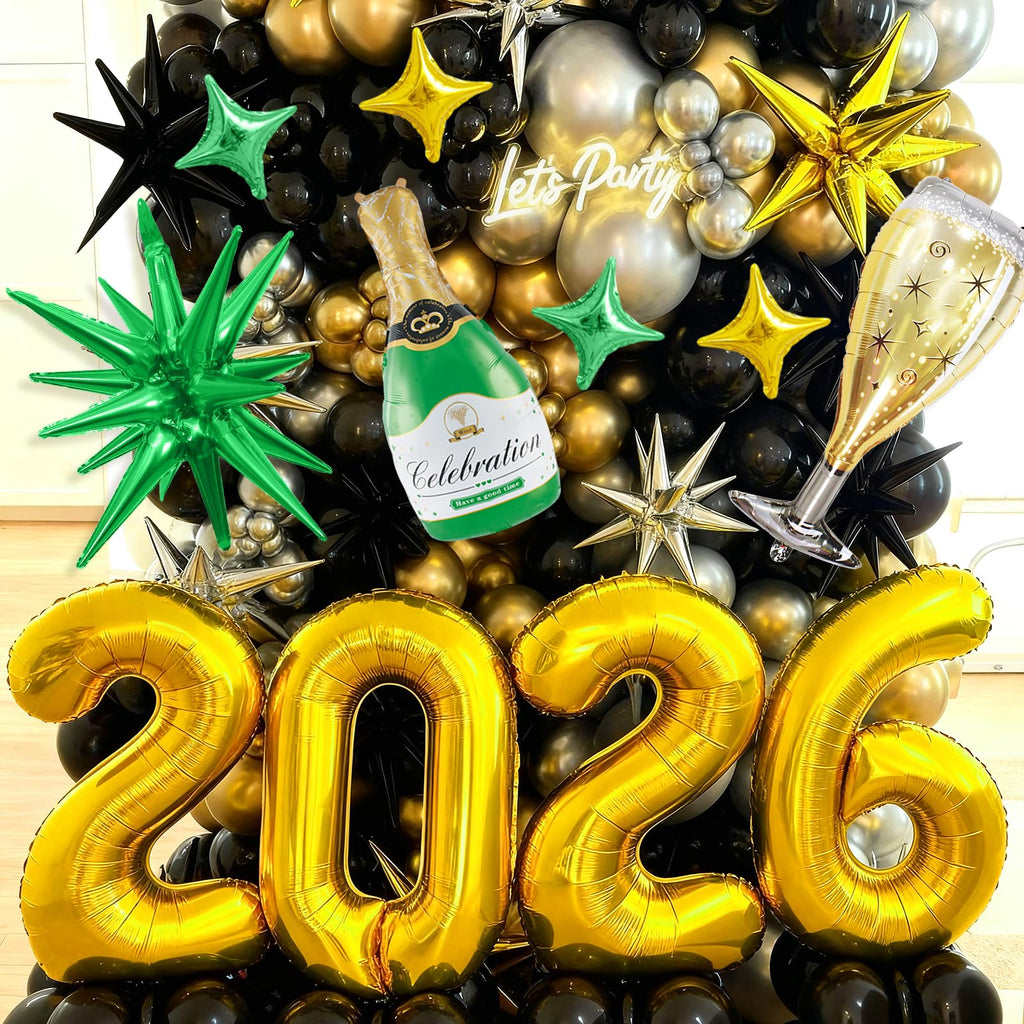 Dagelar Gold 2026 Balloons – 40in Gold Foil Balloons with Green Stars for New Year & Class of 2026 Graduation