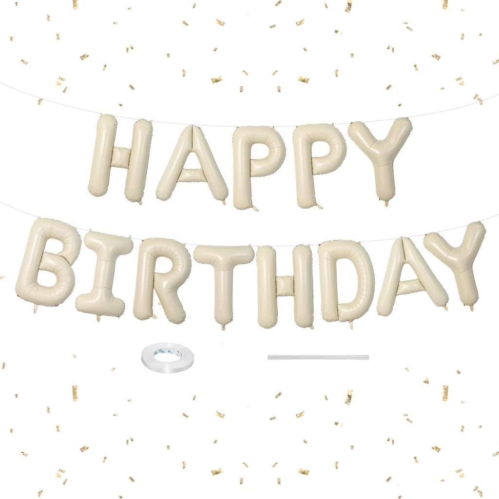 Dagelar Happy Birthday Banner Beige – 16-Inch Cream White Foil Letters