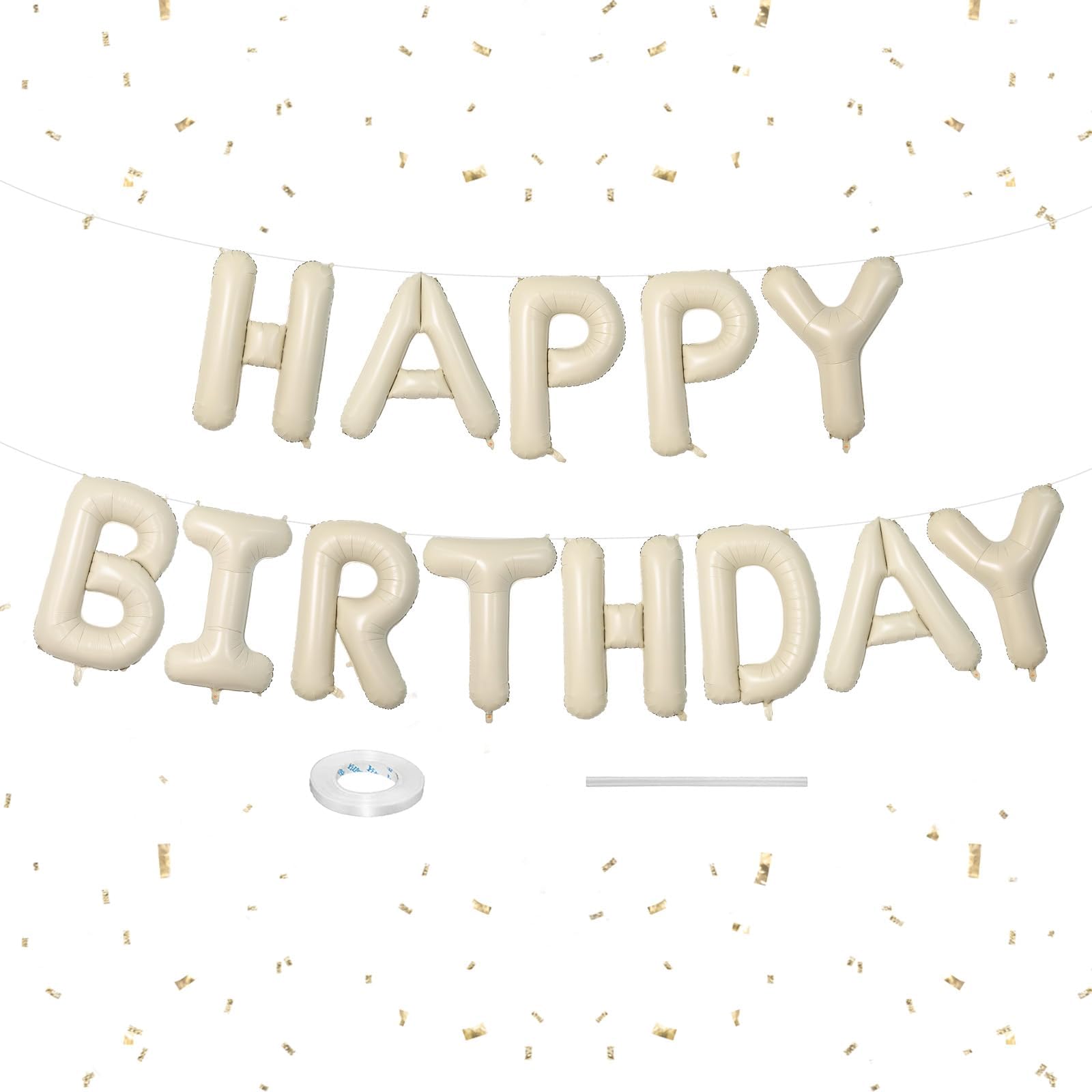 Dagelar Happy Birthday Banner Beige – 16-Inch Cream White Foil Letters
