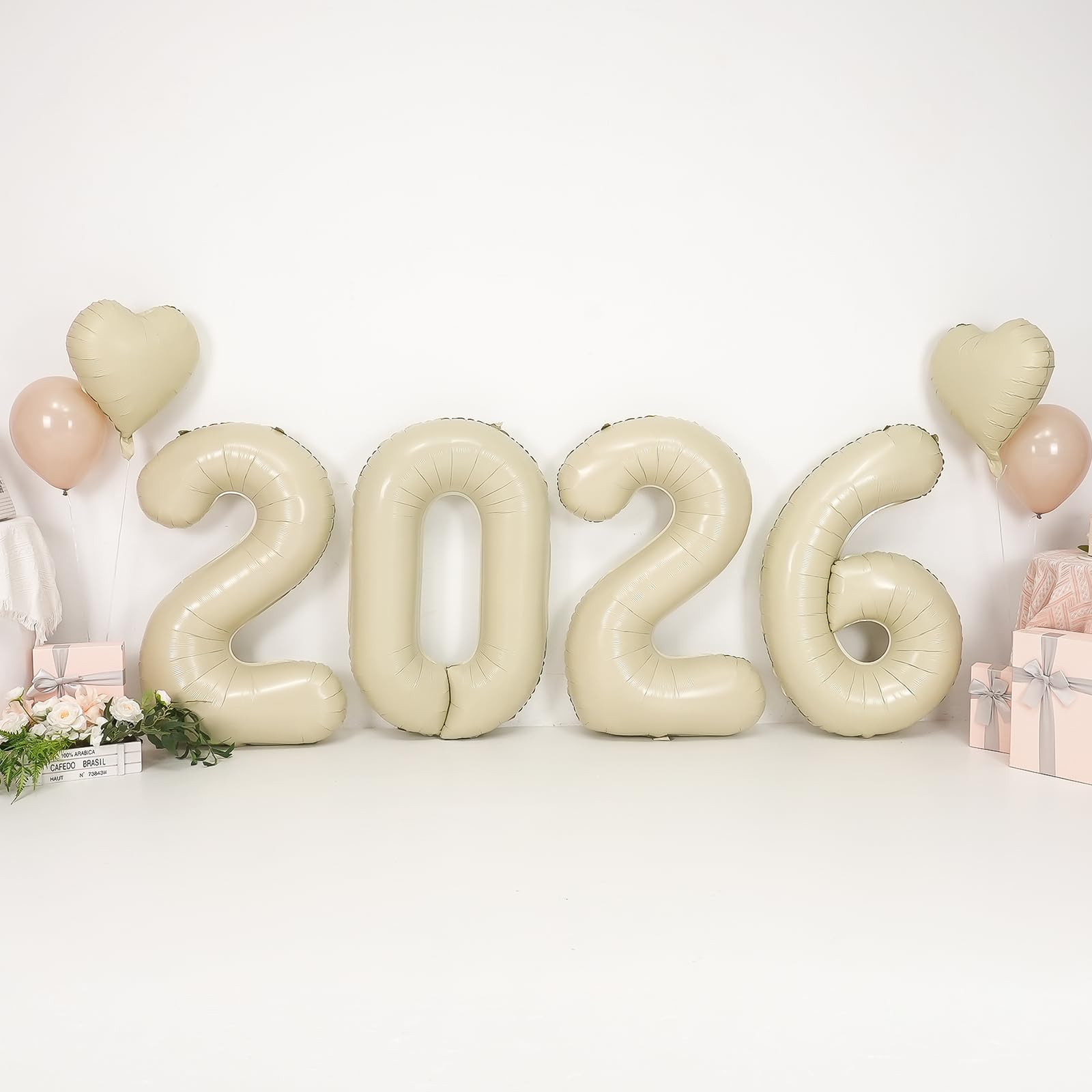 Dagelar 2026 Beige Cream Foil Balloons – 40-Inch 2026 Number Balloon for New Year & Graduation