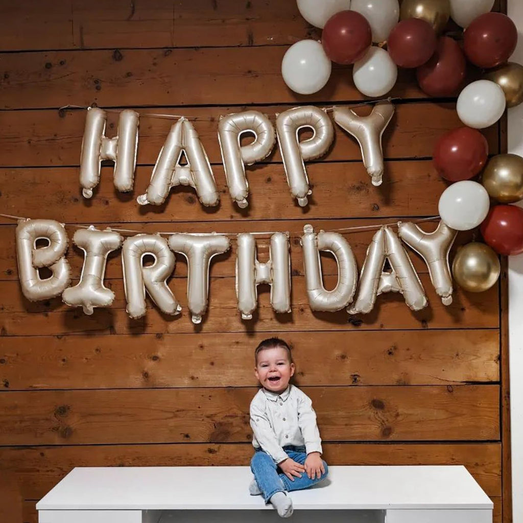 Dagelar Happy Birthday Banner Beige – 16-Inch Cream White Foil Letters