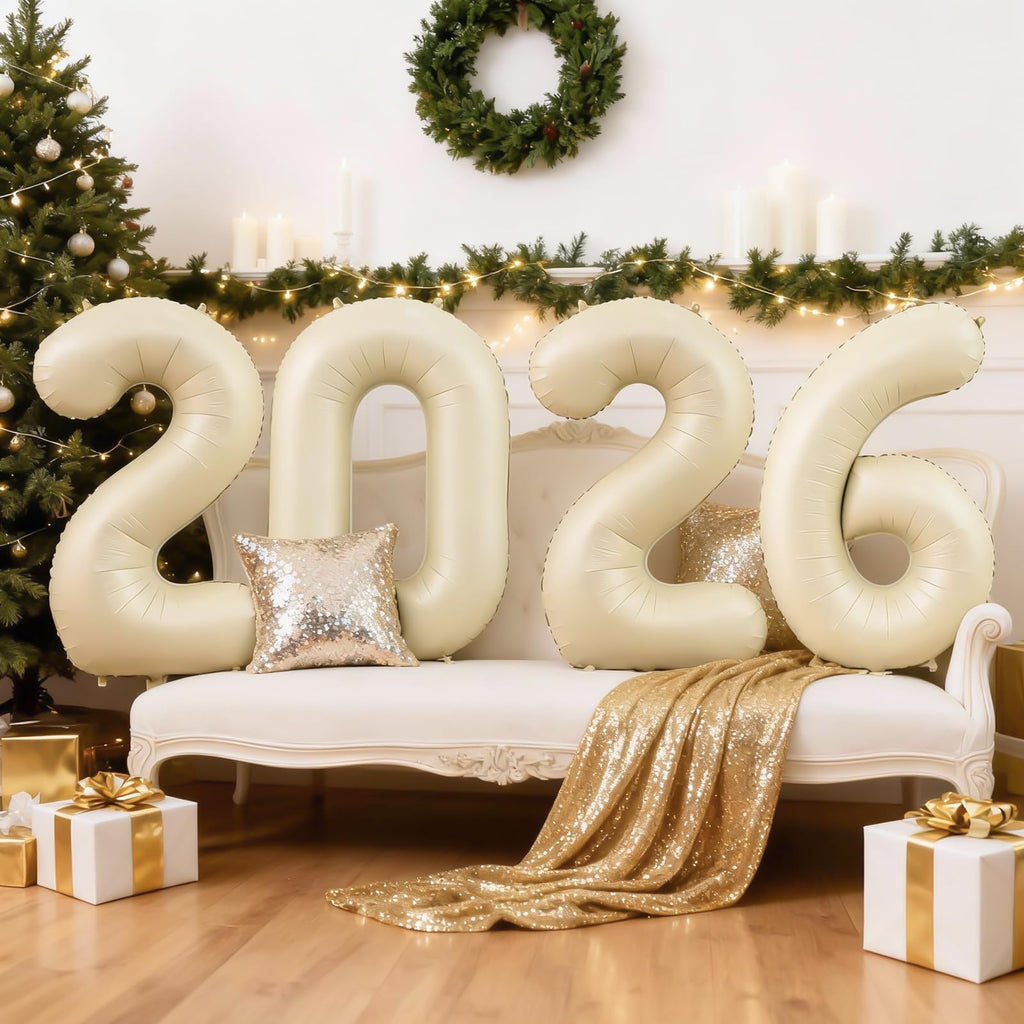 Dagelar 2026 Beige Cream Foil Balloons – 40-Inch 2026 Number Balloon for New Year & Graduation