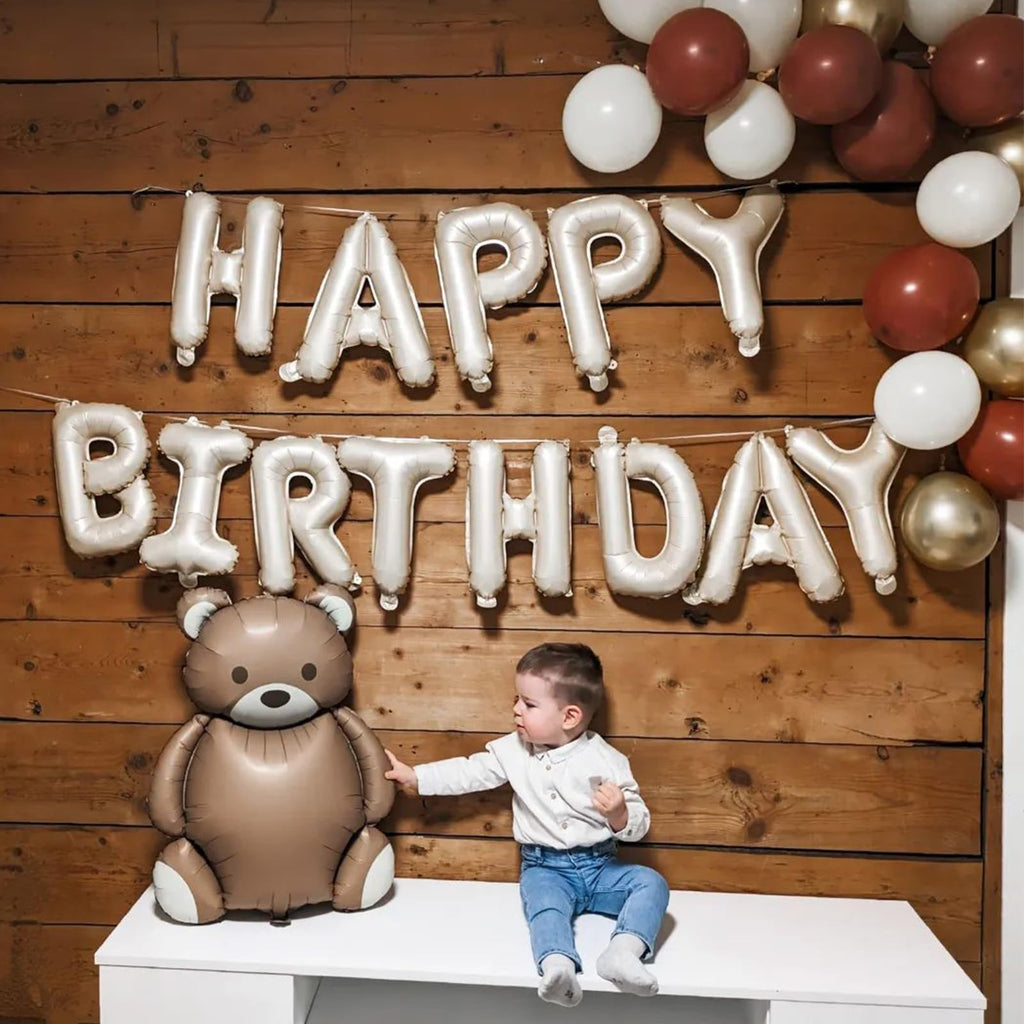 Dagelar Happy Birthday Banner Beige – 16-Inch Cream White Foil Letters